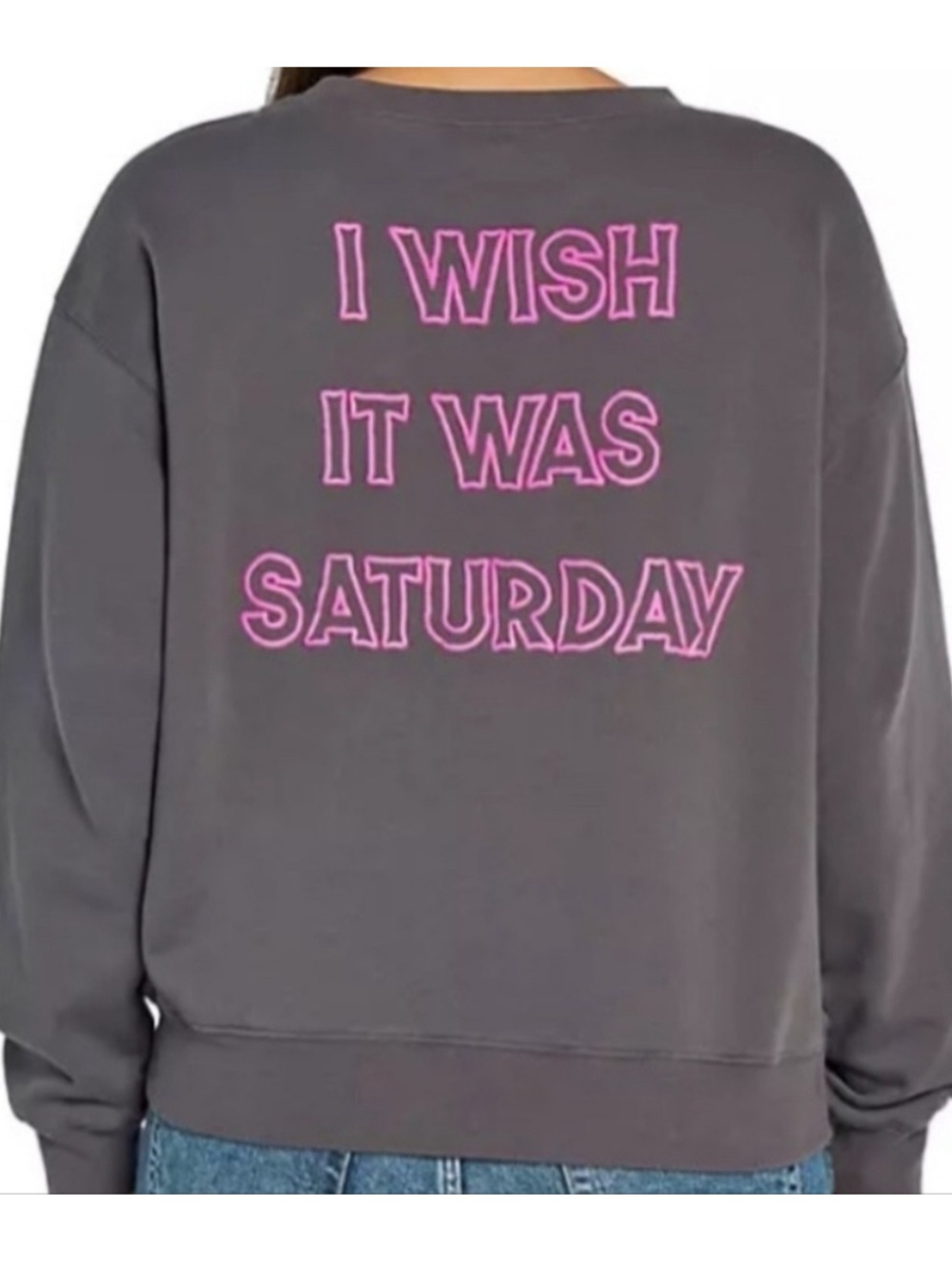 Wildfox Gray Cotton Pullover Sweatshirt Pink ‘I Wish It Was Saturday’ Sz XL